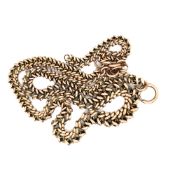 AN ANTIQUE FANCY LINK WATCH ALBERT CHAIN / NECKLACE. LENGTH 41.5cms.UNHALLMARKED, ASSESSED AS 9ct