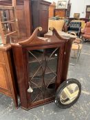 AN ANTIQUE INLAID MAHOGANY GEROGIAN STYLE HANGING CORNER CABINET