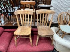 A PAIR OF COUNTRY SLAT BACK CHAIRS (2)