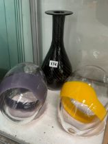 TWO STUDIO GLASS EGG FORMS TOGETHER WITH A VASE