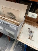 A COLLECTION OF ANTIQUE UNFRAMED PRINTS SOME HAND COLOURED