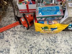 A CHAIN SAW, THOMAS THE TANK ENGINE BOOKS, DVDS AND A TELEPHONE HAND SET