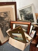 AN EXTENSIVE COLLECTION OF 19th CENTURY AND LATER WATERCOLOURS OIL PAINTING FRAMES, PRINTS ETC. SOME