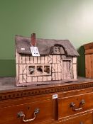 A VINTAGE CHILDS DOLL HOUSE WITH SOME FITTINGS.