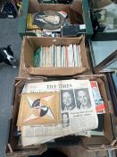 THREE BOXES OF EPHEMERA, BOOKSHOP CATALOGUES, NEWSPAPERS, EXHIBITION GUIDES, ETC.