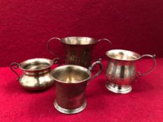 ANTIQUE AND LATER HALLMARKED SILVER TO INCLUDE A TWO HANDLE CUP, CHRISTENING MUG ETC. GROSS WEIGHT
