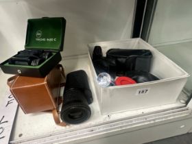 PENTAX AND OLYMPUS CAMERAS, OPERA GLASSES, TOGETHER WITH A MONOCULAR