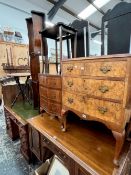 A BURL WALNUT QUEEN ANNE STYLE SMALL THREE DRAWER CHEST, TOGETHER WITH ANOTHER SMALL CHEST AND A