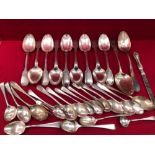 A COLLECTION OF SILVER AND SILVER PLATE CUTLERY. GROSS WEIGHT OF SILVER 443grms.