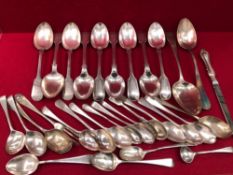A COLLECTION OF SILVER AND SILVER PLATE CUTLERY. GROSS WEIGHT OF SILVER 443grms.