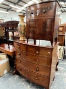 A 19th C. BOWFRONT FIVE DRAWER CHEST, TOGETHER WITH A COMMODE CABINET (2)