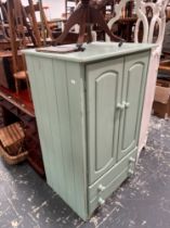 A PAINTED PINE CUPBOARD WITH TWO DRAWERS