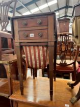 AN INLAID MAHOGANY EARLY 19th C. TWO DRAWER DROP FLAP WORK TABLE