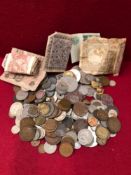 A COLLECTION OF VINTAGE COINS AND BANKNOTES.