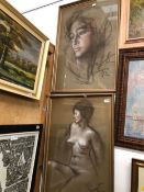 TWO LARGE ORIGINAL PASTEL PORTRAITS OF A WOMAN.