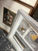 TWO VINTAGE HISTORIC PORTRAIT PRINTS TOGETHER WITH A FRAMED MIXED MEDIA CONSTRUCTION