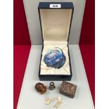 A MOORCROFT LIMITED EDITION DOLPIN DECOATED BOX, 5/50 TOGETHER WITH AN EASTERN STYLE BOX, A SEAL,