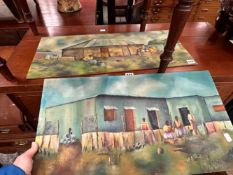 A PAIR OF 20th CENTURY VILLAGE SCENES POSSIBLY SOUTH AFRICA J.S MPHORE