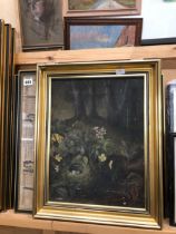 THREE ANTIQUE AND VINTAGE MAPS BY OGILBY AND OTHERS TOGETHER WITH AN OIL ON CANVAS OF A WOODEN SCENE