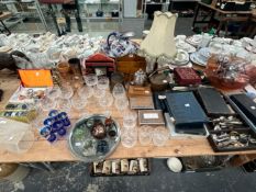 DRINKING GLASS, ELECTROPLATE CUTLERY, CLOISONNE KNAPKIN RINGS, GLASS PAPERWEIGHTS, ETC