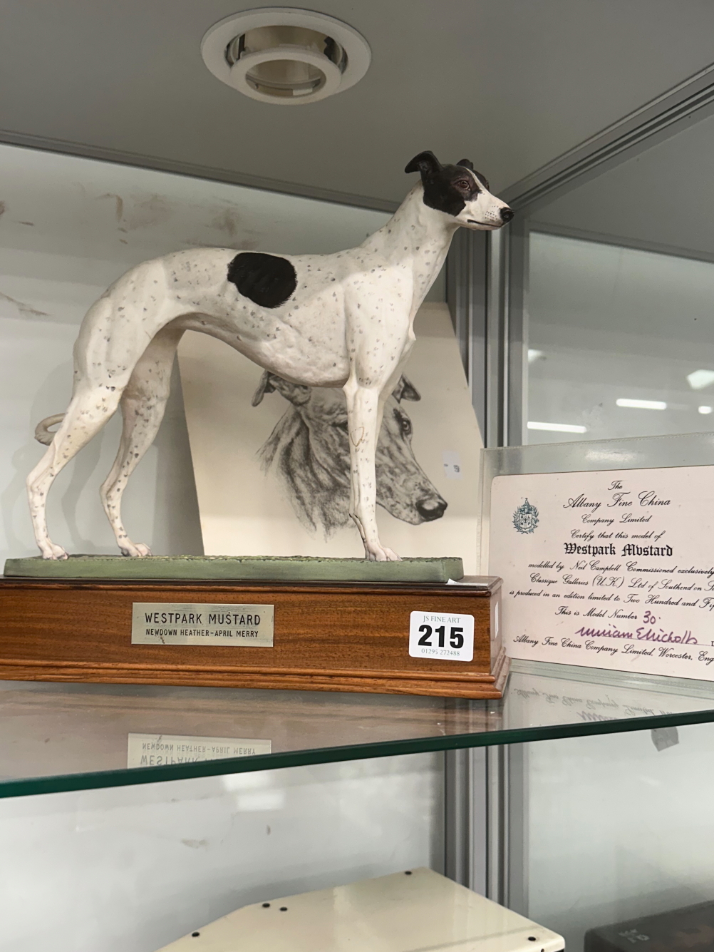 AN ALBANY FINE CHINA LIMITED EDITION MODEL OF THE GREY HOUND WESTMEAD PARK TOGETHER WITH A PRINT