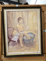 OIL ON BOARD OF A NUDE BATHING TOGETHER WITH OTHER ORIGINAL AND PRINTED FRAMED WORKS (10)