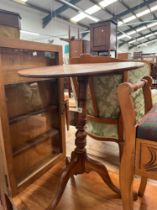 A 19th C. OAK TILT TOP TABLE, TOGETHER WITH A GLAZED FRONT DISPLAY CABINET (2)