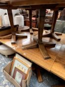 A PAIR OF OAK TOP CAFE TABLES (2)