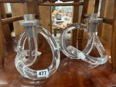 A PAIR OF STYLISH LUCITE TWIST FORM CANDLE SICKS