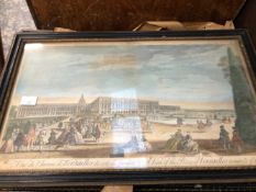 TWO ANTIQUE PRINTS RELATING TO ADMIRAL NELSON, TOGETHER WITH TWO FRENCH HAND COLOURED LANDSCAPE