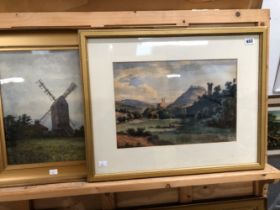 TWO UNSIGNED WATERCOLOURS OF A CONTINENTAL RURAL VIEW AND A WINDMILL