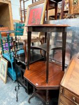 A VICTORIAN OCTAGONAL WALNUT TABLE, TOGETHER WITH A CIRCULAR TABLE AND AN OAK BOOK STAND (3)