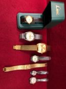 A COLLECTION OF WATCHES TO INCLUDE A VINTAGE LARGE PLATED ROTARY AUTOMATIC WATCH, A BRICK STYLE