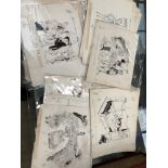 35 ORIGINAL 1960'S INDIA INK AND WASH CARTOONS "CLEMENTINE AND HER WORLD" BY JEAN BELLUS.