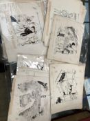 35 ORIGINAL 1960'S INDIA INK AND WASH CARTOONS "CLEMENTINE AND HER WORLD" BY JEAN BELLUS.
