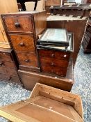 A VICTORIAN SCUMBLED PINE LIFT TOP BOX, TOGETHER WITH TWO BANKS OF DRAWERS (3)