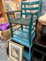 A RUSTIC PAINTED ARMCHAIR, TOGETHER WITH A PAINTED ONE DRAWER STAND (2)