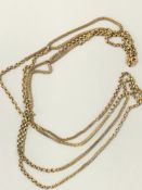 A MULTI LINK, MULTI STRAND NECKLACE, UNHALLMARKED WITH 9ct STAMPS ASSESSED VARIOUSLY BETWEEN 7-