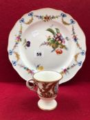 A HAND PAINTED PORCELAIN MEISSEN CABINET PLATE FLORAL PATTERN AND SWAGS CROSSED SWORD MARKS TO THE