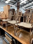 A PAIR OF COUNTRY MADE WINDSOR ARMCHAIRS, TOGETHER WITH A SIMILAR SIDE CHAIR (3)
