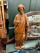AN ANTIQUE CARVED PINE STANDING FIGURE OF CHRIST.