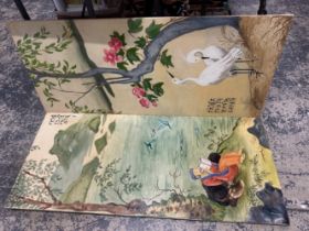 A PAIR OF CHINESE STYLE PAINTINGS ON CANVAS