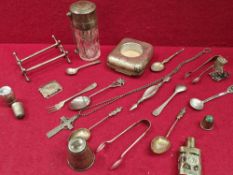 HALLMARKED SILVER AND OTHER EXAMPLES TO INCLUDE A POCKET WATCH HOLDER, SCENT ATOMIZER, SCENT BOTTLE,
