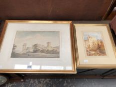 19th CENTURY ENGLISH SCHOOL TWO WATERCOLOUR VIEWS OF CASTLES BY DIFFRENT HANDS