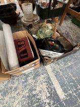 A ROLL OF PRINTS, MISCELLANEOUS CERAMICS, VARIOUS HAIR AND CLOTHES BRUSHES, ETC.