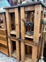 FOUR PINE SUBSTANTIAL LAMP TABLES, TOGETHER WITH A SIMILAR SMALLER TABLE (5)