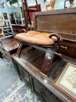 A TRIBAL BRASS INLAID CAMEL SEAT