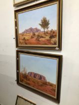 JOHN READ 20TH CENTURY AUSTRALIAN SCHOOL OIL ON BOARD A PAIR OF VIEWS OF ULURU.