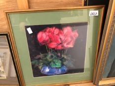 PASTEL STILL LIFE OF CYCLAMEN TOGETHER WITH TWO PRINTS OF WILD FOWL (3)