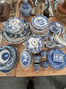 ENGLISH BLUE AND WHITE POTTERY TEA AND DINNER WARES TOGETHER WITH FOUR DELFT DISHES